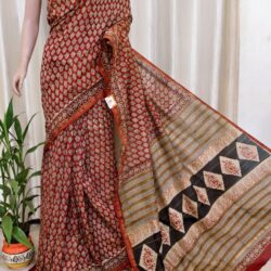 Silk Cotton Hnadblock Print Chanderi Saree