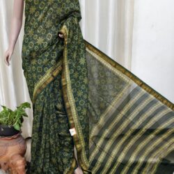Silk Cotton Handblock Print Maheshwari Saree