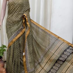 Silk Cotton Handblock Print Maheshwari Saree