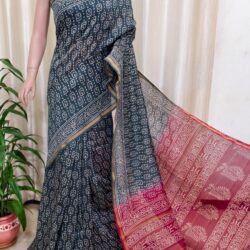Silk Cotton Handblock Print Chanderi Saree