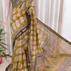 Silk Cotton Handblock Print Maheshwari Sarees