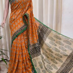 Silk Cotton Handblock Print Chanderi Saree