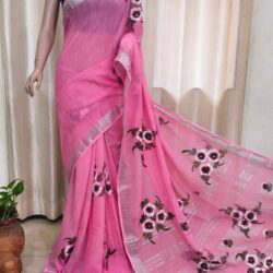Slub Cotton handblock Print Saree