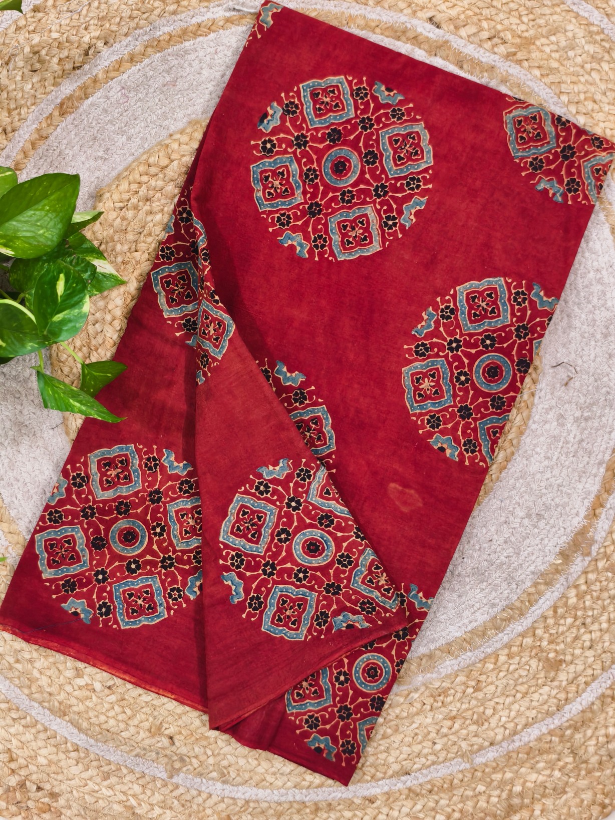Cotton Ajrakh Handblock Print Fabric - Image 2