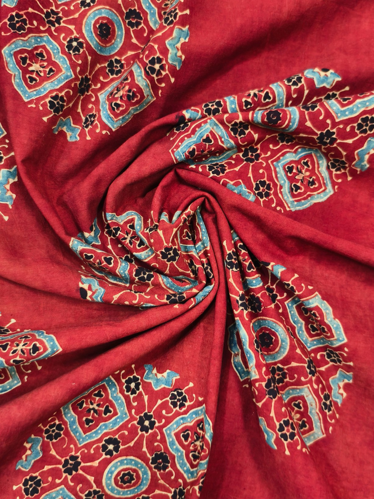 Cotton Ajrakh Handblock Print Fabric - Image 3