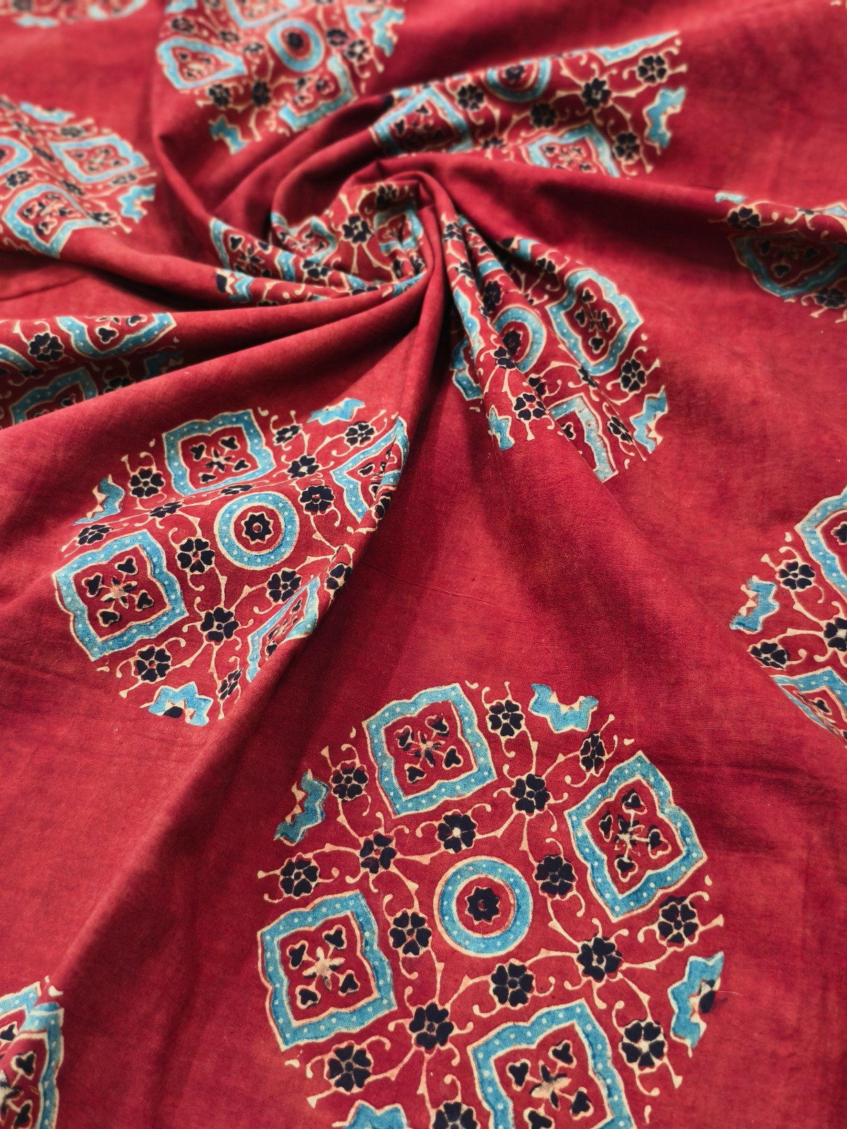 Cotton Ajrakh Handblock Print Fabric - Image 4