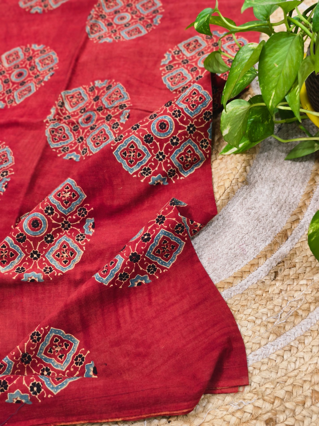 Cotton Ajrakh Handblock Print Fabric - Image 5
