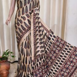 Modal Silk Ajrakh Handblock Print Saree