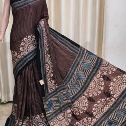 Modal Silk Ajrakh Handblock Print Saree