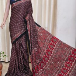 Modal Silk Ajrakh Handblock Print Saree