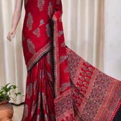 Modal Silk Ajrakh Handblock Print Saree