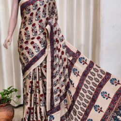 Modal Silk Ajrakh Handblock Print Saree