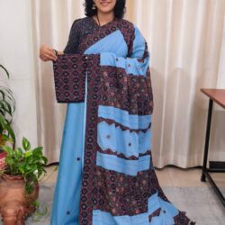 Cotton Ajrakh Print Patch Work Saree