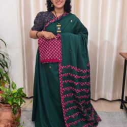 Cotton Ajrakh Print Patch Work Saree