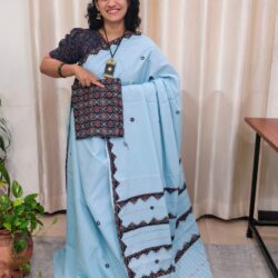 Cotton Ajrakh Print Patch Work Saree
