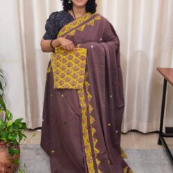 Cotton Ajrakh Print Patch Work Saree