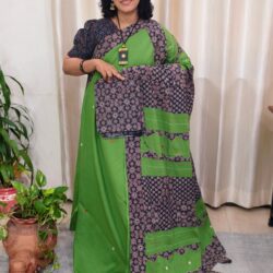 Cotton Ajrakh Print Patch Work Saree