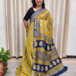 Silk Cotton Handblock Print Maheshwari Saree