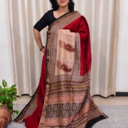 Silk Cotton Handblock Print Maheshwari saree